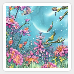 Pastel Flowers in the Pale Moonlight Sticker